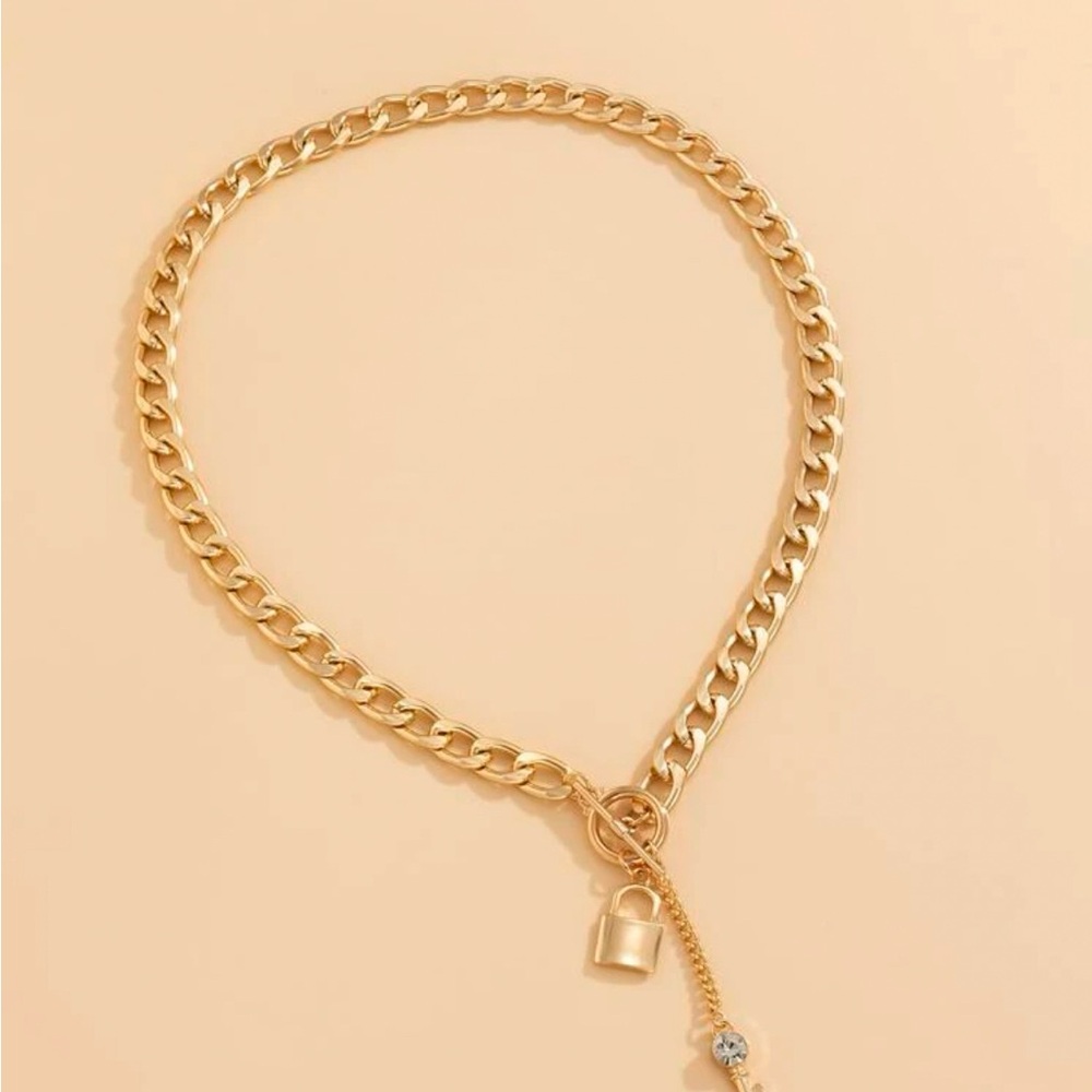 Gold Chain Lock & Key Toggle Necklace - Picture 2 of 2